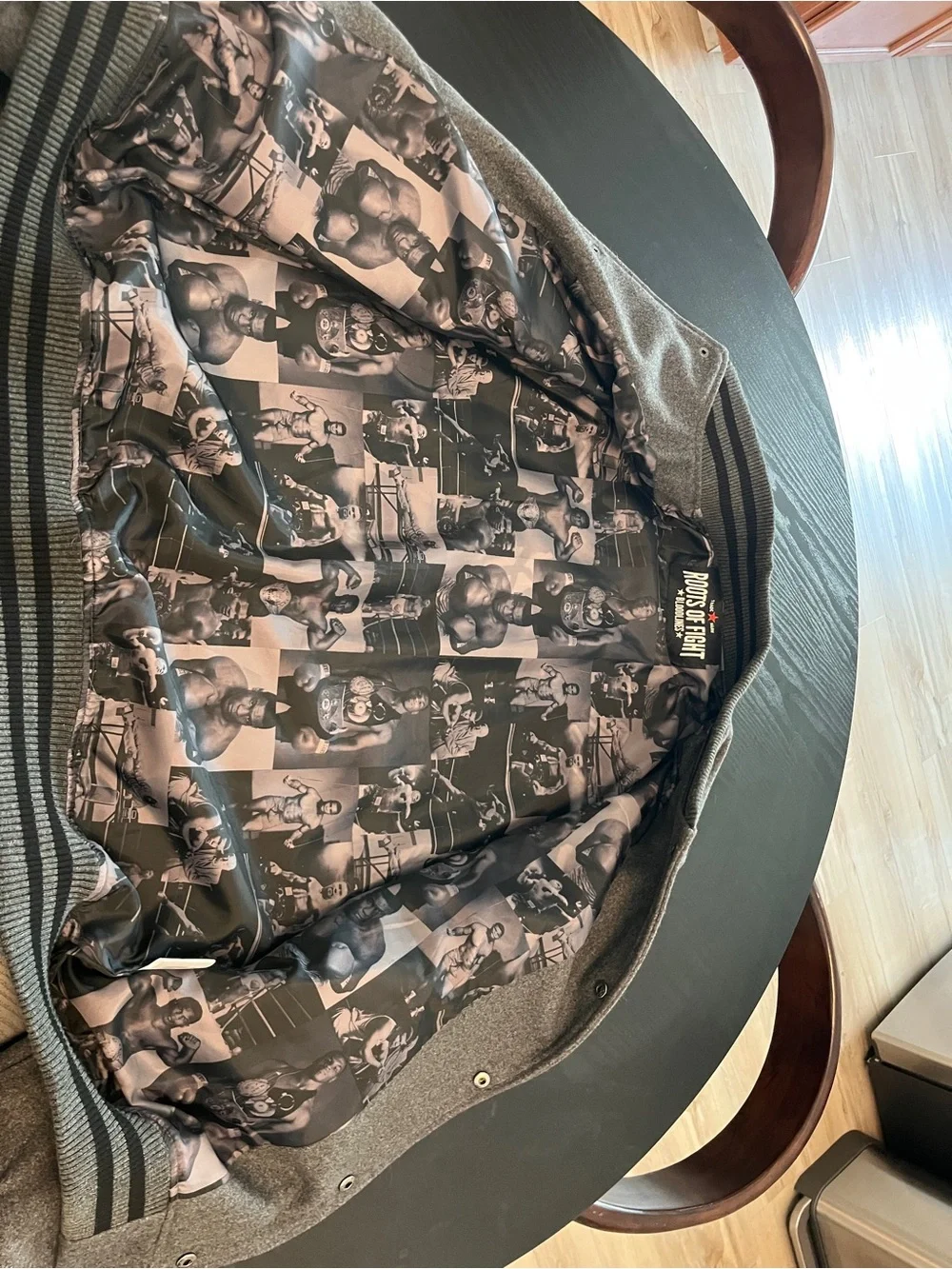 Roots Gray Mike Tyson Wool-Blend Bomber Jacket with Flag Patch